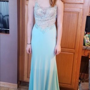 Colors Dress Aqua Blue Dress with Jeweled Bodice